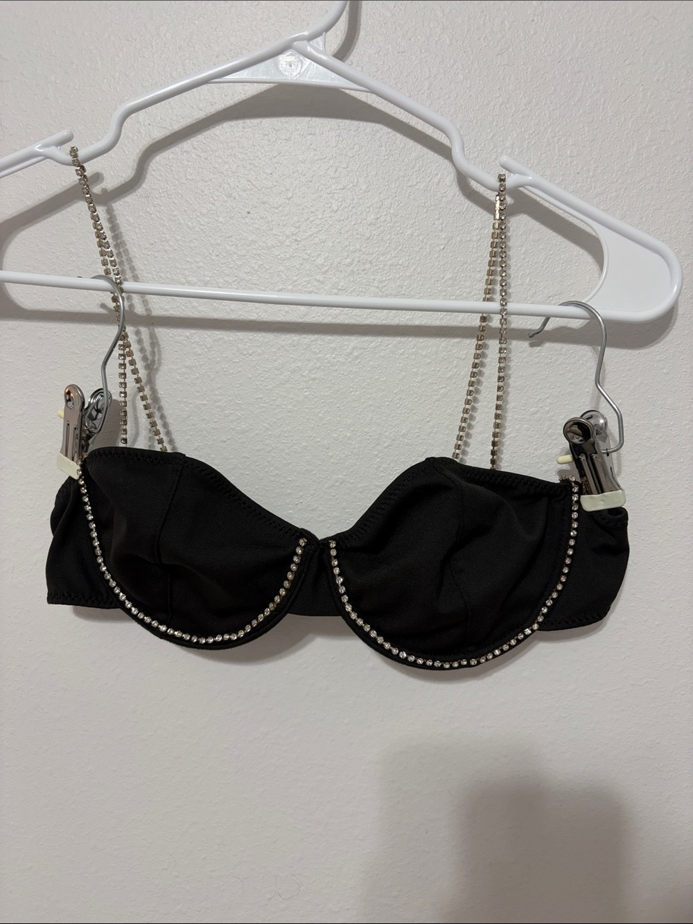 SHEIN Black Rhinestone Chain Strap Underwire Bralette
